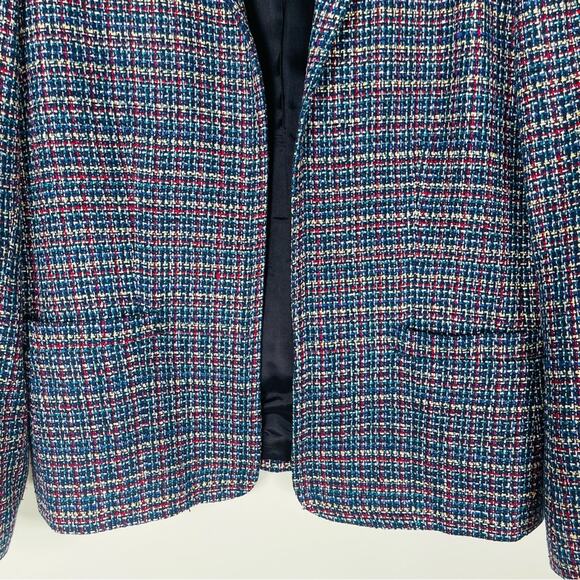 Vintage Talbots red white blue silk tweed open preppy office blazer jacket 14 - Picture 5 of 8